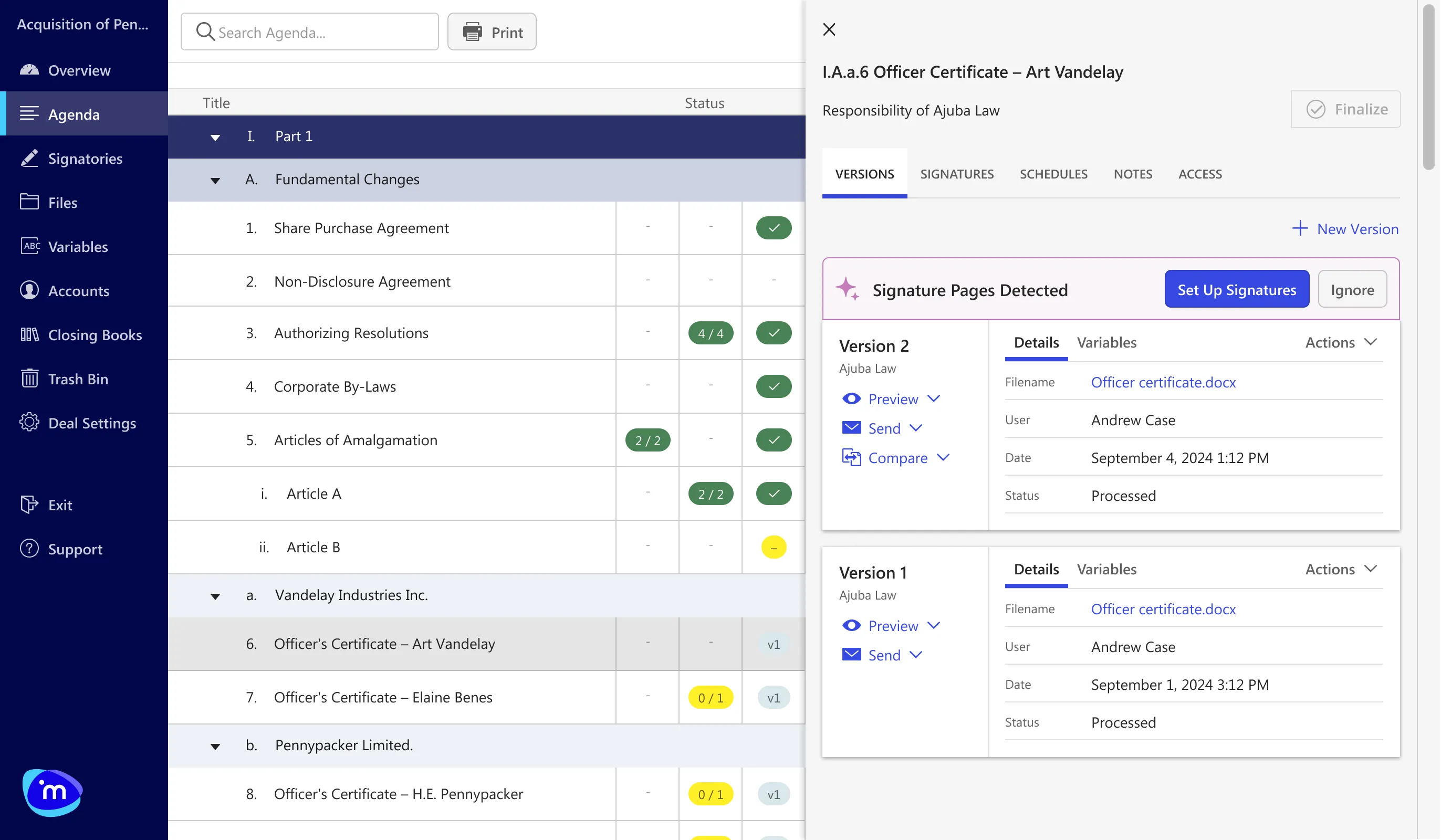 Detected signatures - focus pane